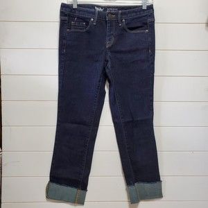 Mossimo denim womens size 4 R super stretch mid rise straight dark wash jeans